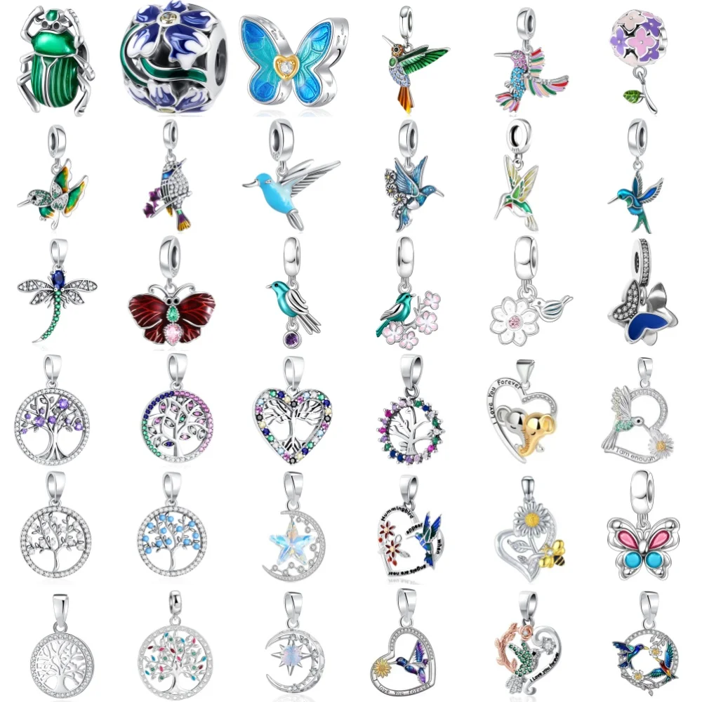 

Европейский хит продаж, серебро 925 пробы, бабочка, колибри, дерево, кулон из бисера, оригинальный браслет, аксессуары «сделай сам», изысканные ювелирные изделия