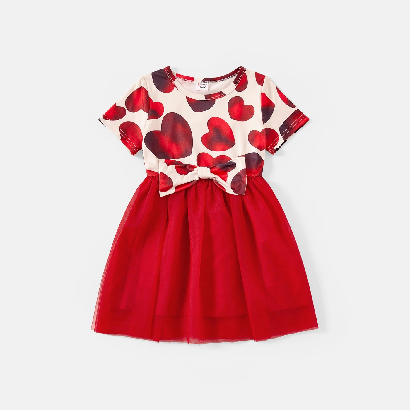 PatPat Valentine\'s Day Family Matching Allover Red Heart Print Twist Knot Bodycon Dresses and Short-sleeve T-shirts Sets