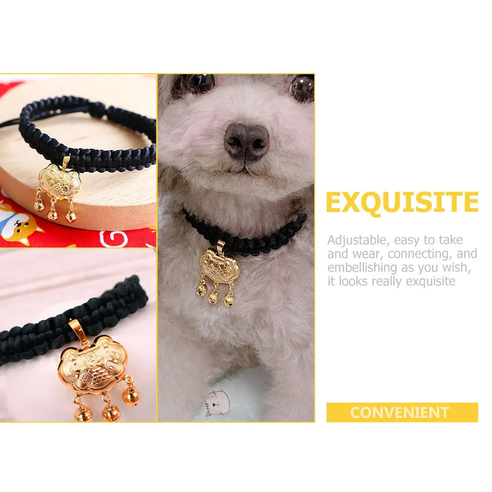

1pc Pet Gold Lock Necklace Wear-Resistant Knitting Collar Adjustable Cat Dog Bells Holiday Decorative Accessory Multi-Function