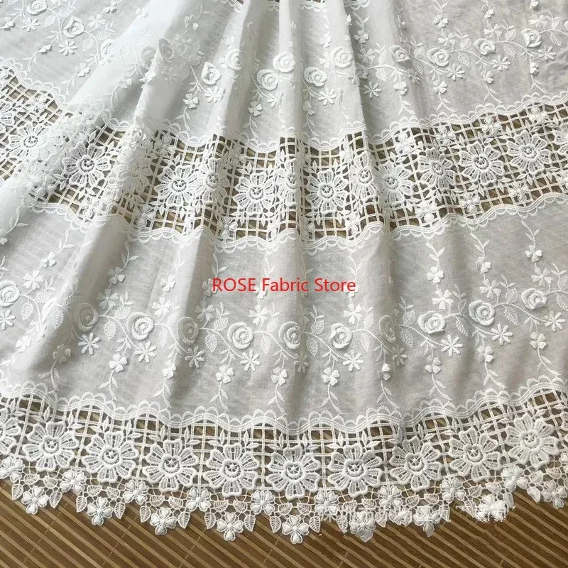 

3D Flower Hollow Embroidery Cotton Fabric for Handmade DIY Clothes Sewing Accessories Bridal Dress, Summer Dress