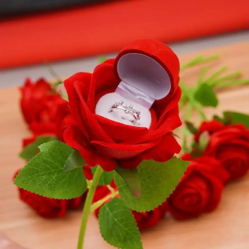 1/2Pcs Wedding Jewelry Display Storage Case Red Rose Flower Ring Display Box Proposal Engagement Anniversary Romantic Gift Box