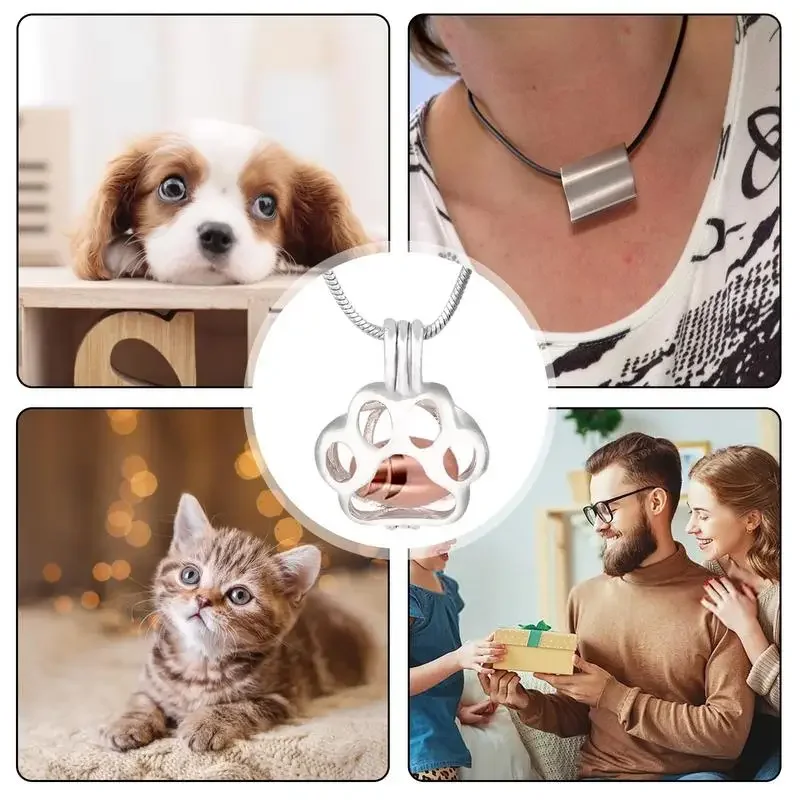 Pet Dog Paw Charm Memorial Funeral Urn for Ashes Animal Necklace Stainless Steel Pendant Cat Ashes Holder Pet Urns