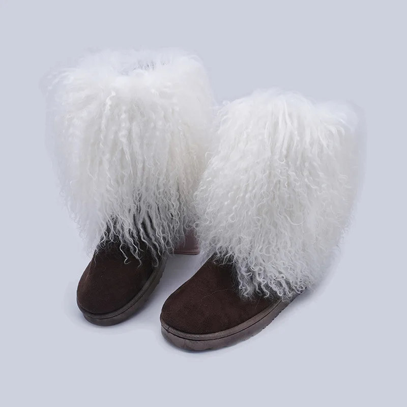 Tan Sheep Fur Mid-Calf Fur Snow Boots Women's Cross-Border Wholesale Winter New Women's Outdoor Warm Boots