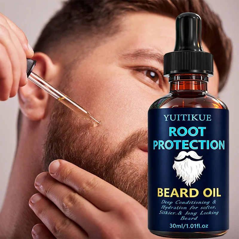 Beard Root Protection Oil 30ml YUITIKUE Hydrating Softening Beard Oil Repair Dry Texture For Men Daily Beard Grooming Treatment
