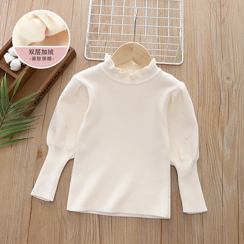 Girls Sweater Bottom Shirt Spring Long Sleeve Pullover Knitted  Semi-turtleneck Tops