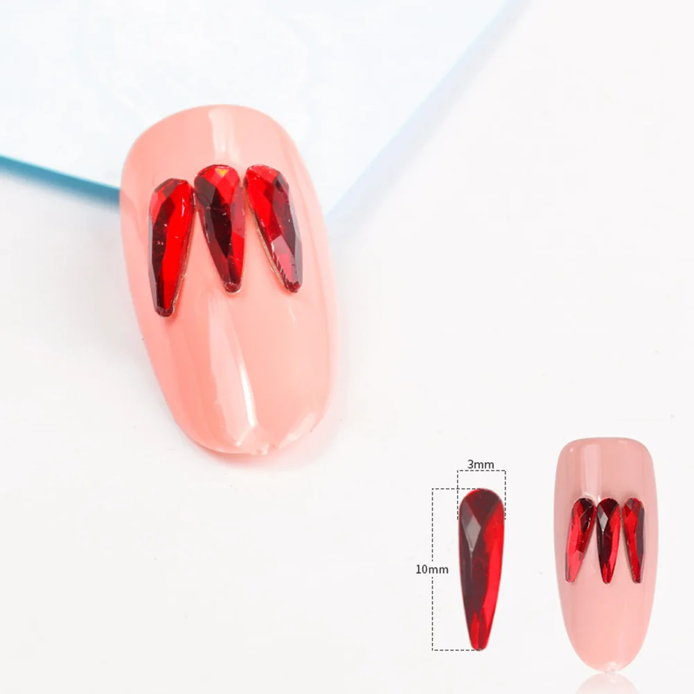 20 個明るい赤ドロップネイルアートラインストーンフラットバックネイルデコレーション DIY ポリッシュナチュラル付け爪ホームサロン用