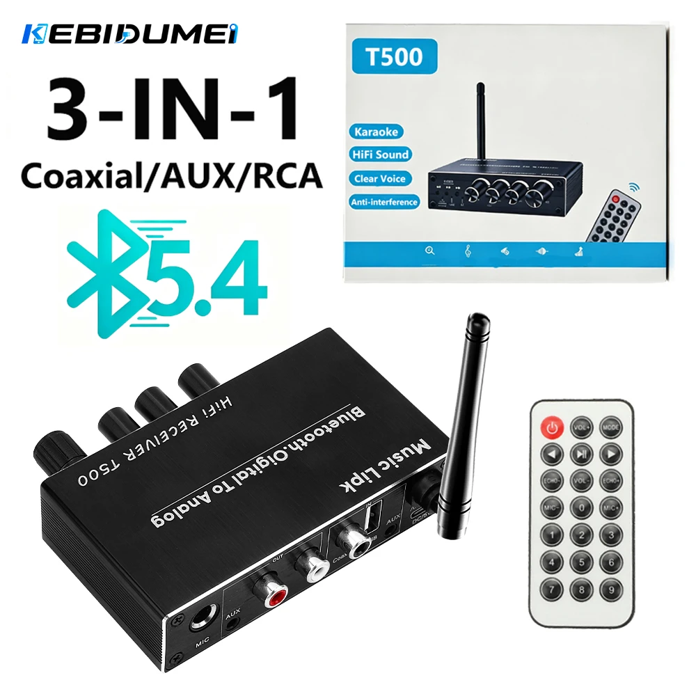 KEBIDUMEI Bluetooth5.4 Audio Receiver 3.5mm AUX RCA Coaxia 3 In 1 Audio Adapter Digital To Analog Converter DSP Wireless Adapter
