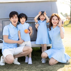 Family Matching Clothes Boy Outfit Set Father and Son Equal T-shirt Shorts Suit Mother and Daughter Dresses Same Girl Polo Dress