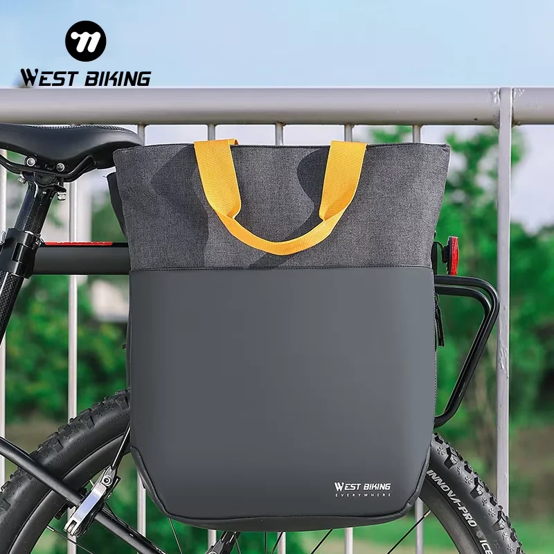 WEST BIKING MTB Pannier Bag Water Repellent PU Side Bag Quick Release Rear Seat Rack Bag Bike Cargo Carrier Bag Men Hand Bag