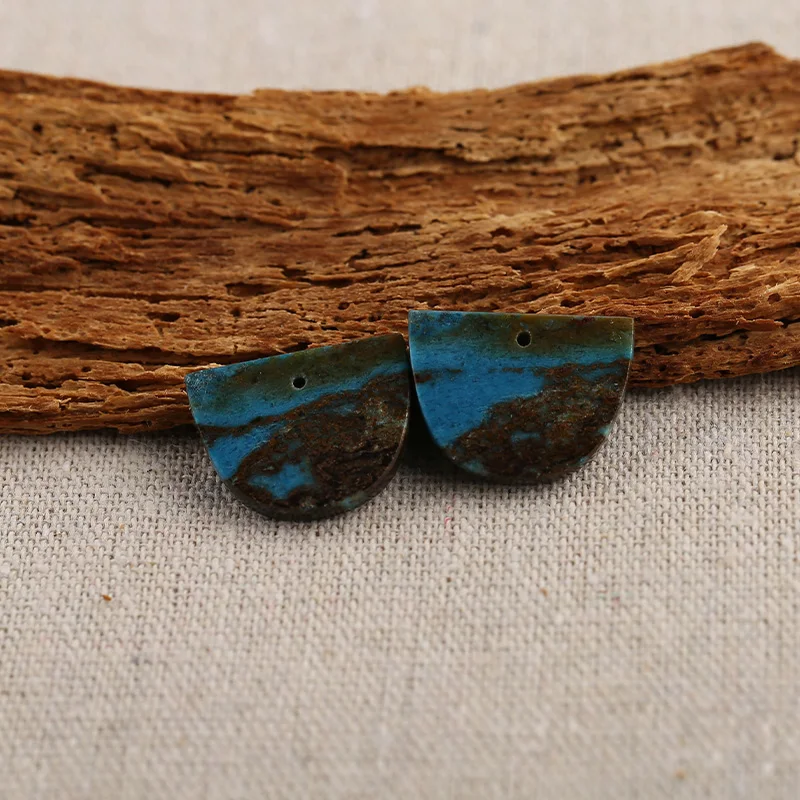 B&F Semicircle Chrysocolla Earring Beads, Handmade Natural stones beads, Polished Stones for jewelry Making Supplies