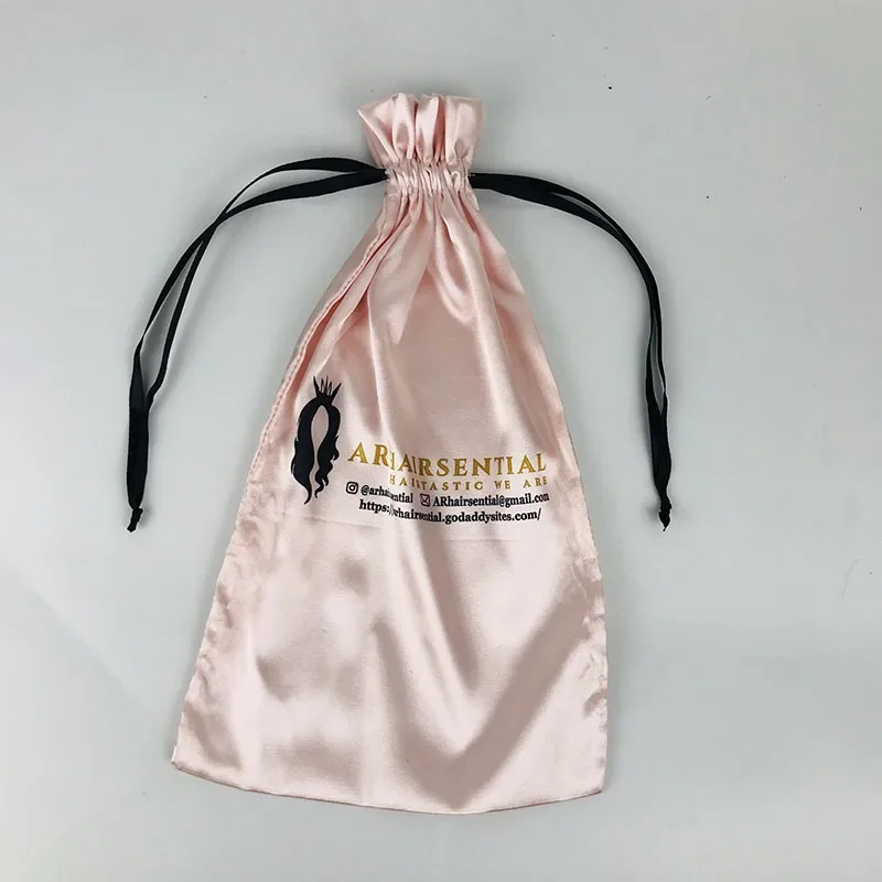 Satin Packaging Bags Custom Logo Silk Satin Drawstring Christmas Bag Extenssions HandBag Home Storage Drawstring Pouch 50pcs/lot