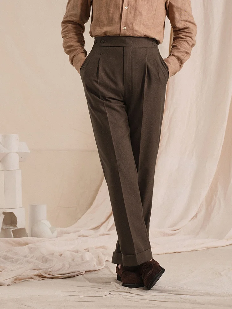 

Cultum Men's Breathable Linen Blend Twisted Fabric West Pants Earth Tone Casual Busin Straight Leg Long Trousers