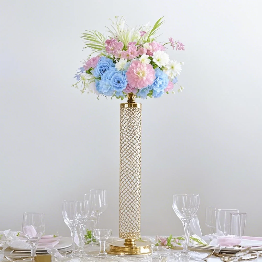 

5PCS Round Crystal Roman Column Shiny Gold Plinth Pillar Stand Wedding Table Flower Candle Centerpieces Stage Event Backdrops