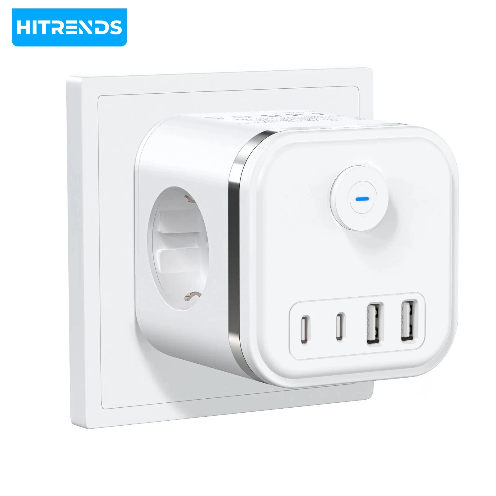 HITRENDS 7-in-1 Multi-functional Socket | 3AC + 2USB + 2Type-C Desktop Charging | Child Safety Door | Portable Travel Converter