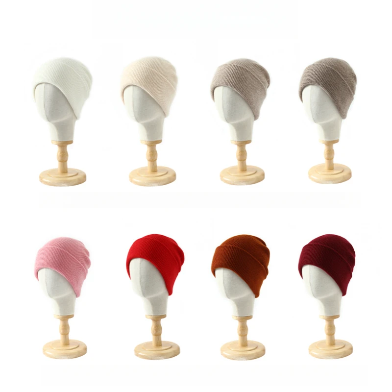 Autumn Winter 100% Pure Wool Double Layer Thickened Hat Men and Women Knitted Cold Hat Big Head Circumference Hat Head Wrap Hat