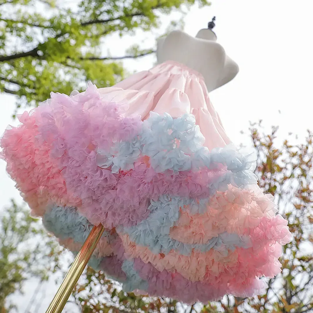 ขายร้อนออกแบบใหม่ 55 ซม.สาว Crinoline Hoopless Petticoat Lolita กระโปรงคึกคักกระโปรง