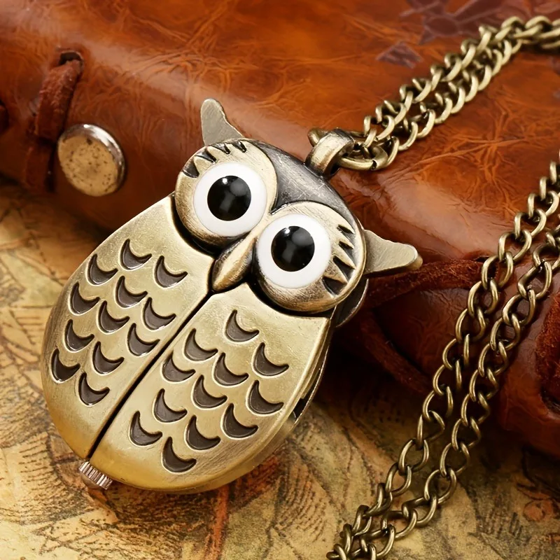 New Bronze Owl Creative Pocket Watch Retro Popular Display Quartz Pocket Watch Pendant Clock Men Women Chain Gift