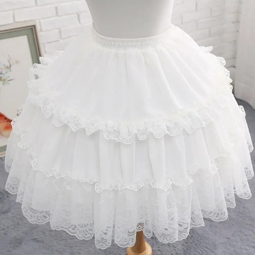 47cm Length Lace Crinoline 2 Hoop Petticoat Bustles Lolita Underskirt for Grils