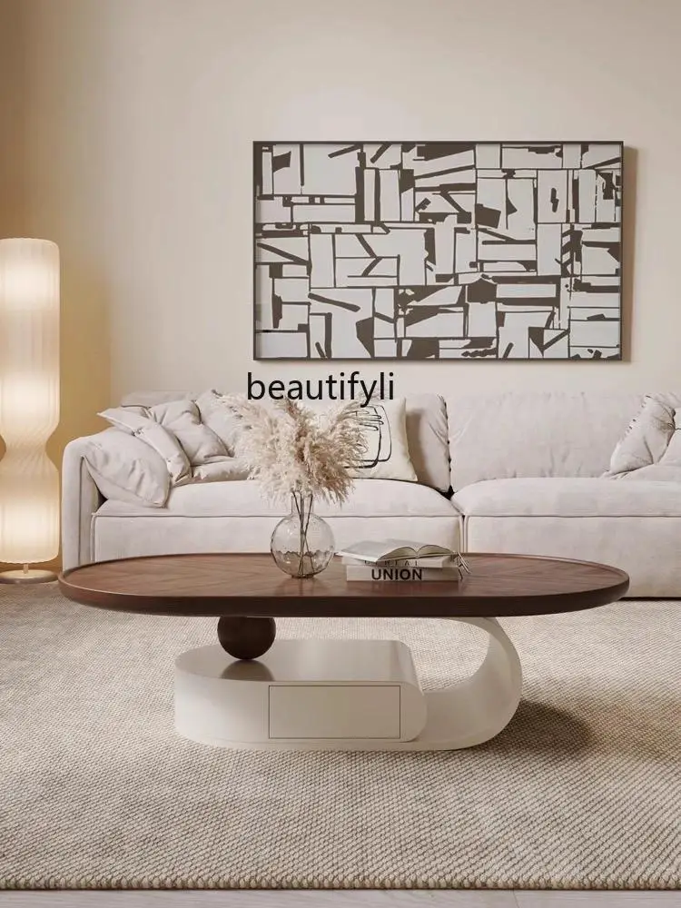 Table à Thé de Style Antique, Modèle Minimaliste, Bordure Ronde, Rétro, Moderne, Salon, Brochure Domestique