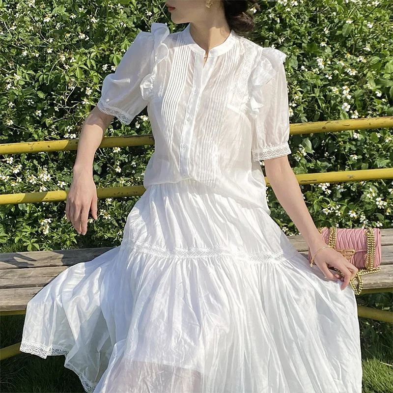 

Summer New French White Shirt Women's Short Sleeve Elegant Lady Tencel Shirt Women's Shenzhen Nanyou European Products Women's C