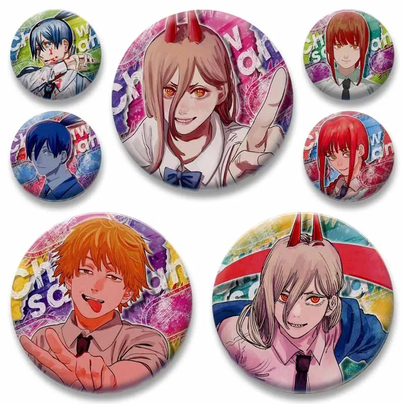 

Makima Denji Power Hayakawa Reze Cartoon Brooch Anime Figure Badge Handmade Round Enamel Pins on Backpack Clothes Jewelry Gift