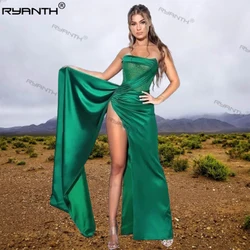 Ryanth Sexy Stapless Mermaid Prom Dresses for Black Girls High Side Slits Pleats Beading Birthday Party Dress robes de soirée