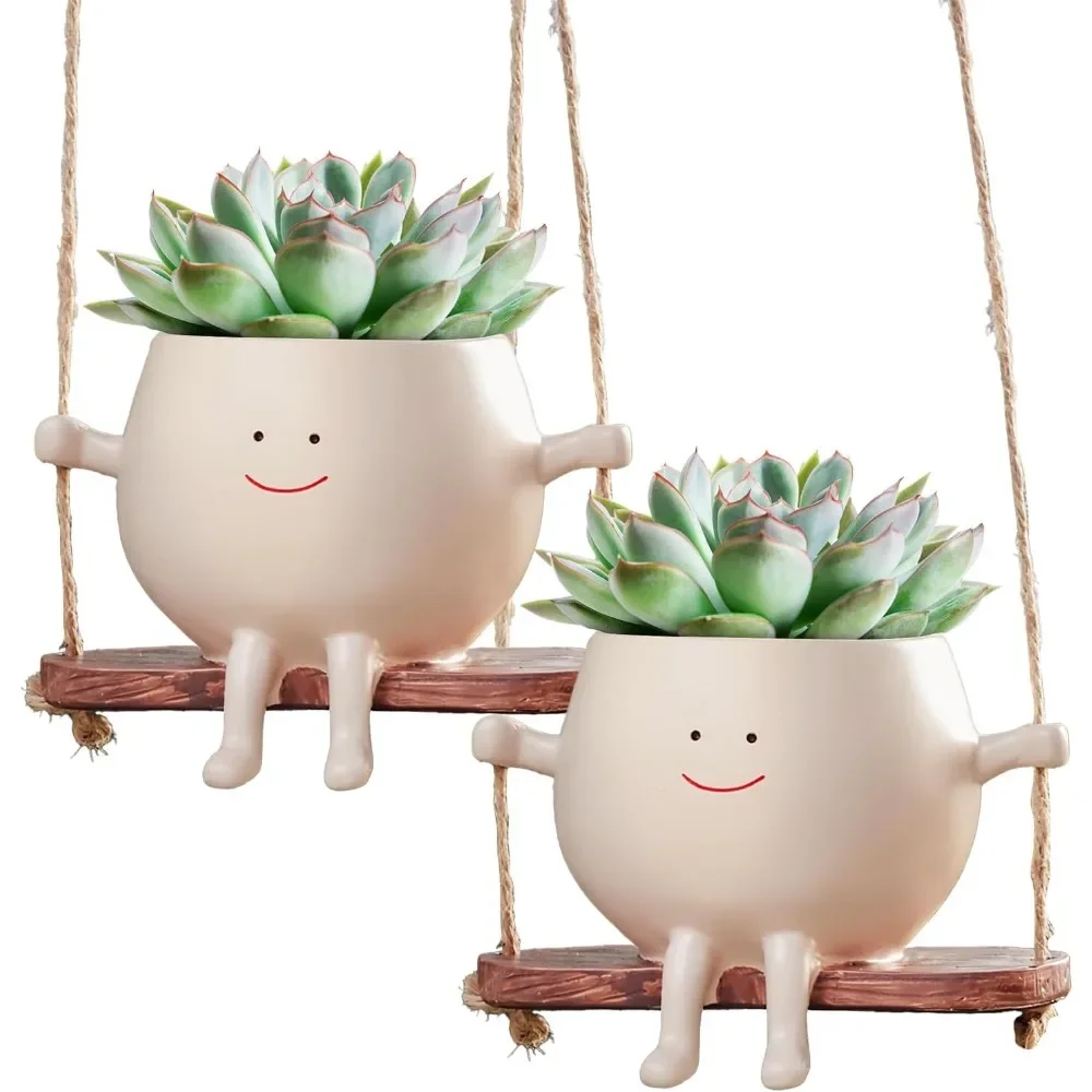 

2 шт. качающиеся горшки для растений 【2025 утолщенная версия】 уникальные милые подвесные сочные горшки для цветов кактуса из смолы для в