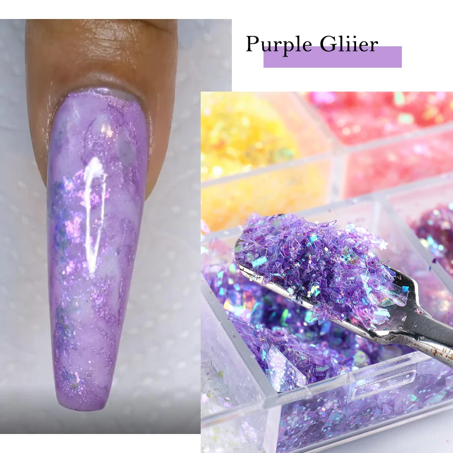 12 Grids 3D Flakes Aurora Nail Glitter Flakes Nail Chunky Sequins  Holographic Opal Powder For Manicure Nails Accessories