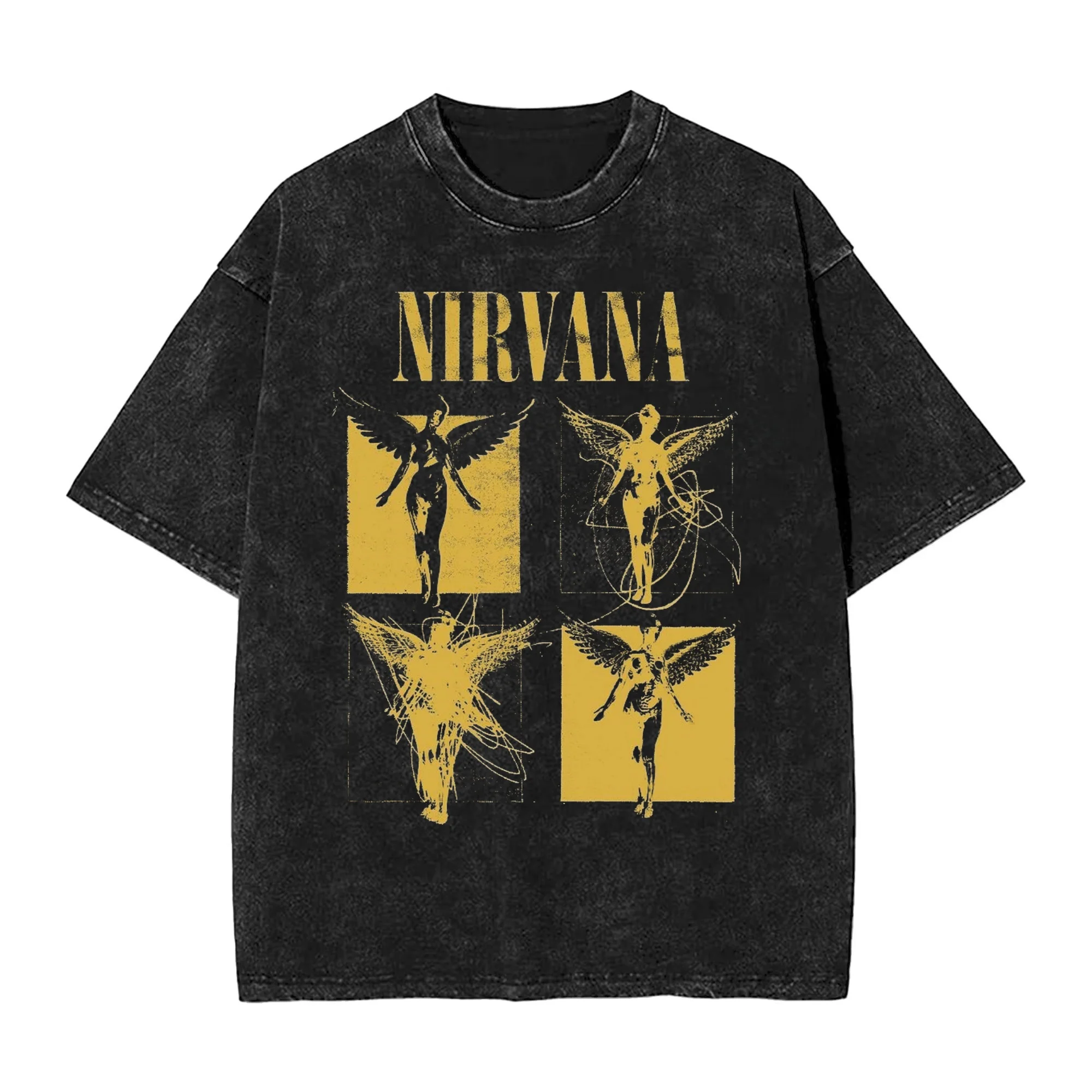 Nirvana rock band men's Retro cotton Washed Tee In Utero album man Women's oversized Y2K distress Tshirt Casual Loose streetwear