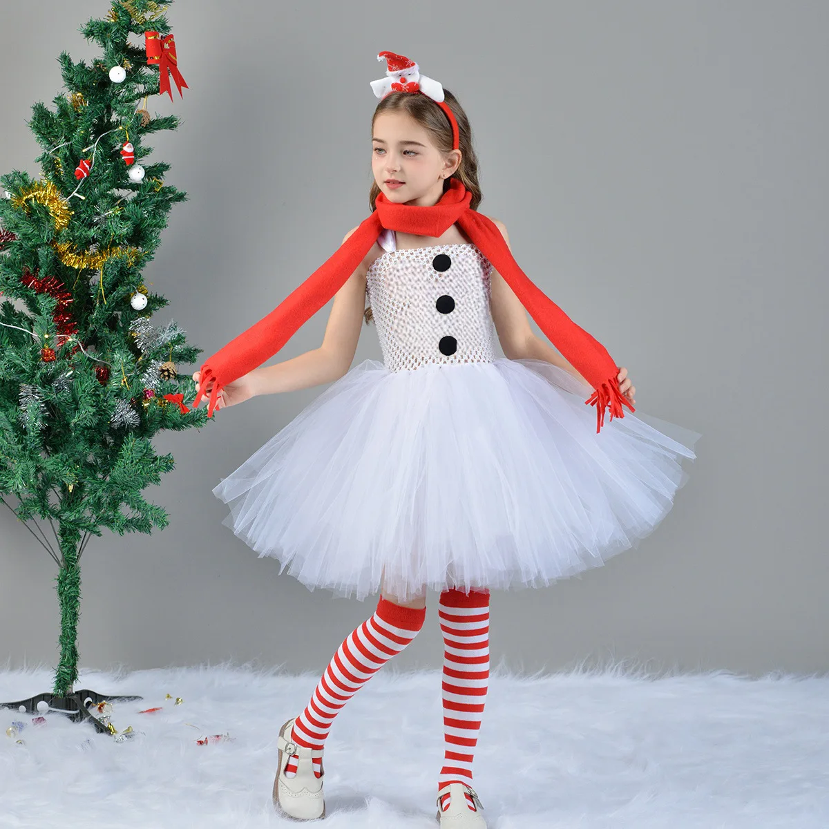 Olaf Snowman Princess Dress with Scarf Children's Clothing Christmas Festival Performance Cosplay Costume for Girls
