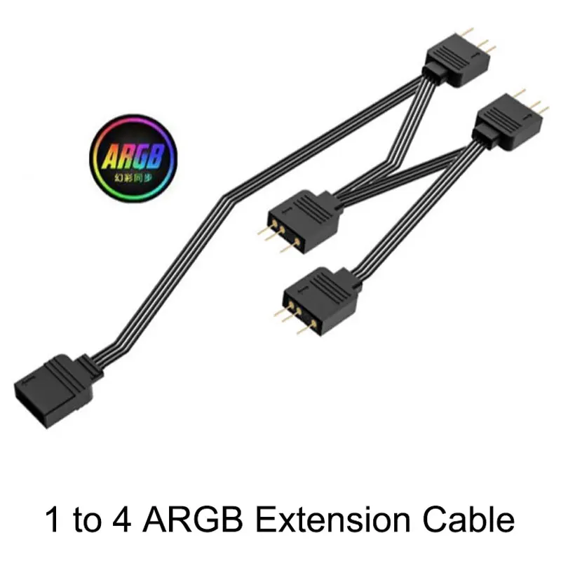 Angitu 5V 3Pin ARGB SYNC 1 to 4 Light Extension Cable LED Stripe Controller ARGB to Fan Hub