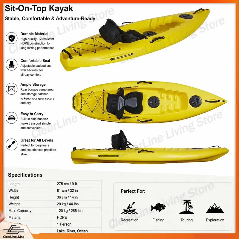 2.6M Small Kayak Inflatable Fishing Boat with Comfortable Backrest Seat for Surfing Cruising Outdoor Water Sports Portable