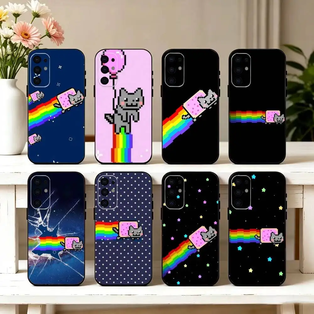 N-Nyan Cat Phone Case For Samsung S25,S24,S21,S22,S23,S30,Ultra,S20,Plus,Fe,Soft Silicone Black Cover