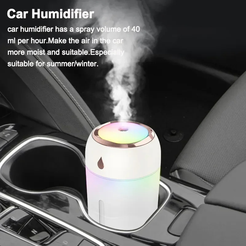 Humidificateur d'air portable 300 ml, mini diffuseur d'arômes USB avec lumière LED froide, brume pou
