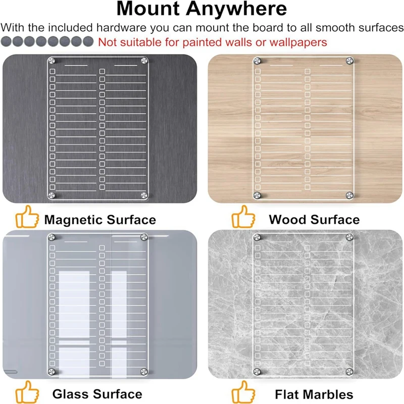 لوح مسح جاف ممغنط من الأكريليك للثلاجة ، قائمة مهام واضحة ، لوح أبيض ، سهل الاستخدام ، 2 *