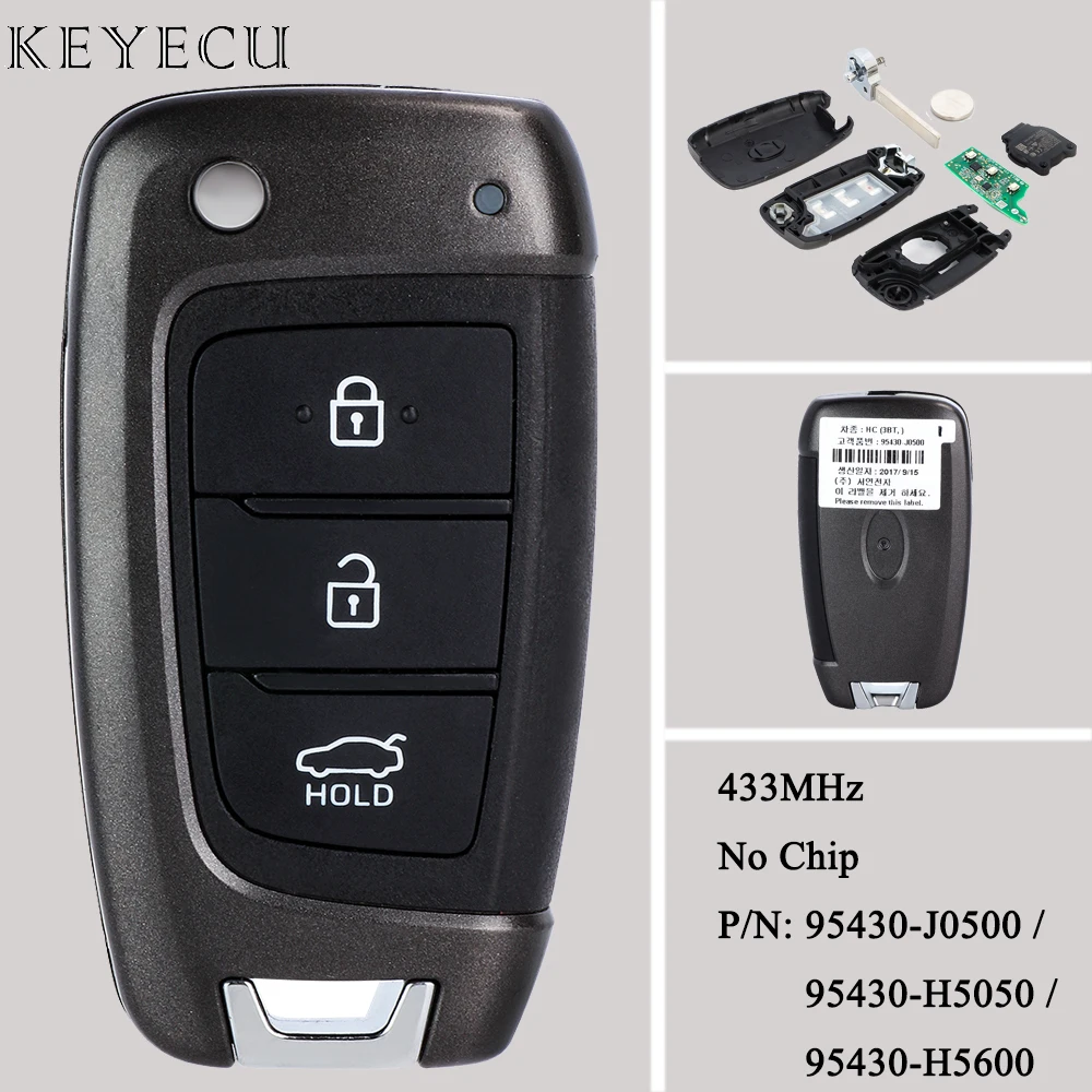 Keyecu per Hyundai Accent 2018 2019 OEM Board Flip Remote Car Key Fob 433MHz No Chip P/N: muslimatexmuslimah