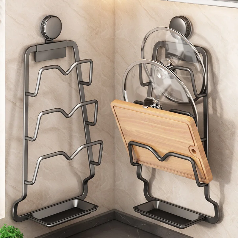 

Pot lid rack wall-mounted hole-free kitchen storage rack multi-functional home storage cutting board placer