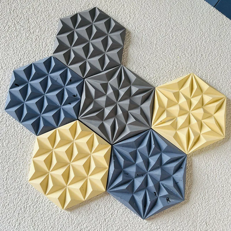 2pcs/Set Geometric Coaster Cement Mold Hexagonal Wall Tile Background Gypsum Silicone Mold DIY Wall Decor Clay Resin Mold