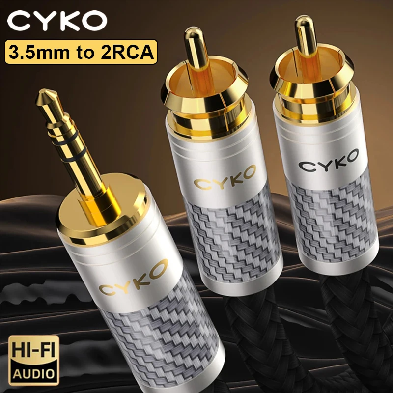 

CYKO HiFi Audio Cable 7N OCC RCA Cables Silver Plated Wire Plug 3.5mm Jack Aux Plug Convert 2 RCA for Home Theater Amplifier