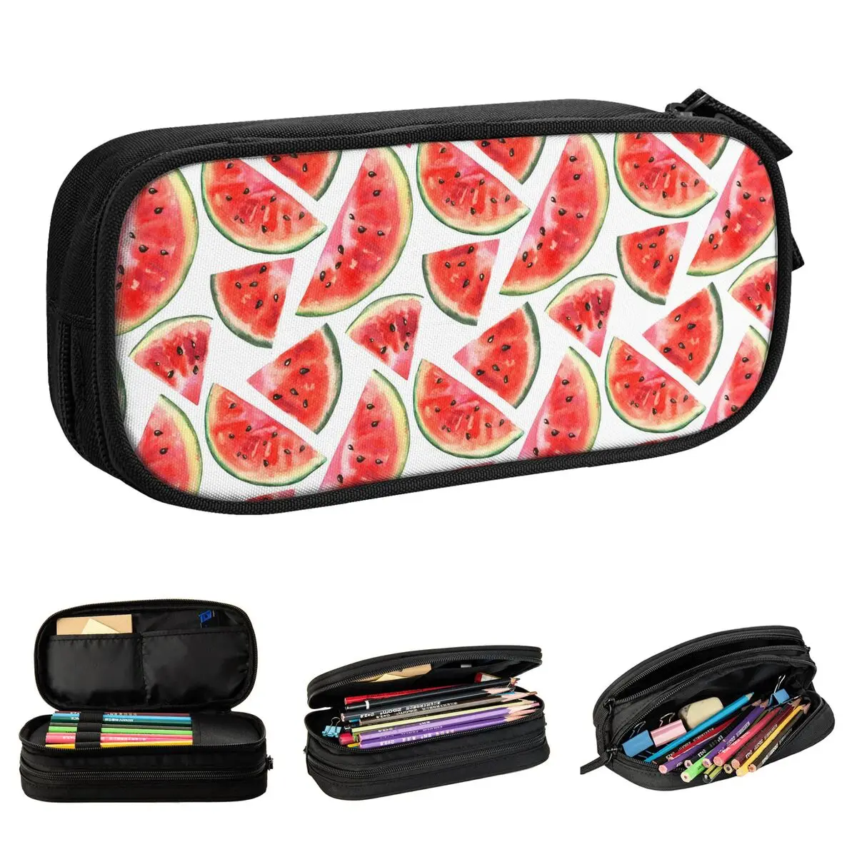 Watermelon Fruit Hand Drawn Pencil Case tropical Pencilcases Pen for Student Large Storage Bag School Cosmetic Stationery