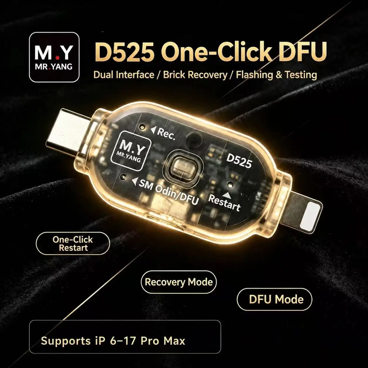 M.Y D525 One-Click DFU Recovery Tool Dual Interface Restart Flashing Tester for iP 6-17 Pro Max Mobile Phone Repair Cable Kit
