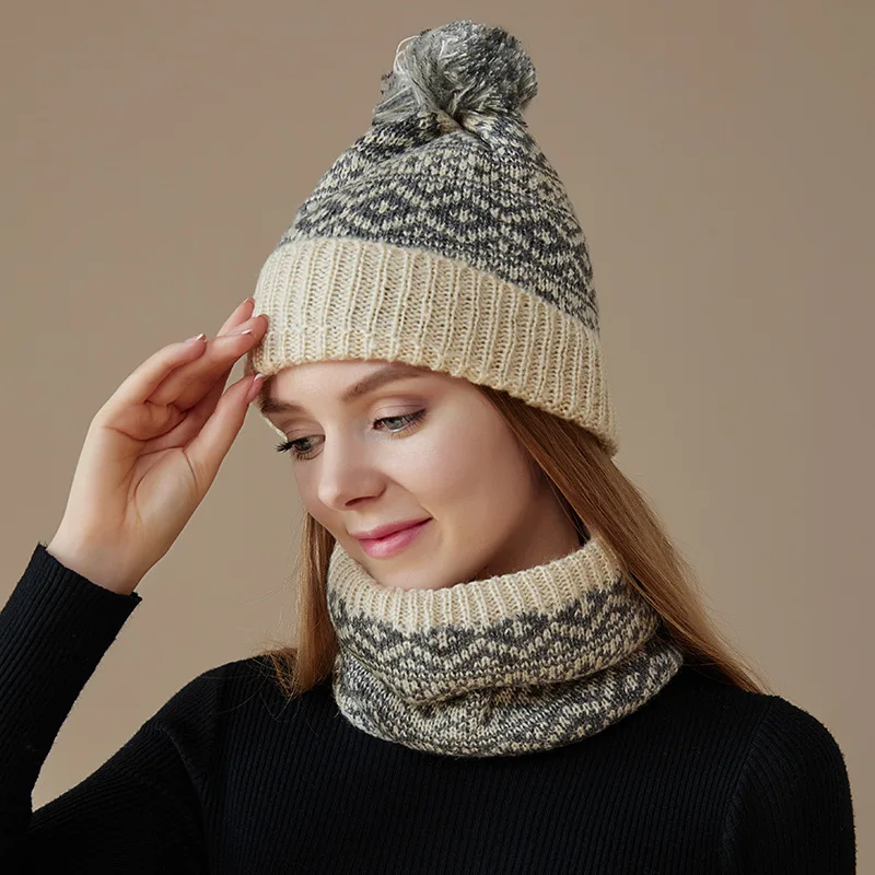 Autumn and winter windproof scarf hats, gloves, knitted hats, neck covers, warm sets, snowflake furball hats