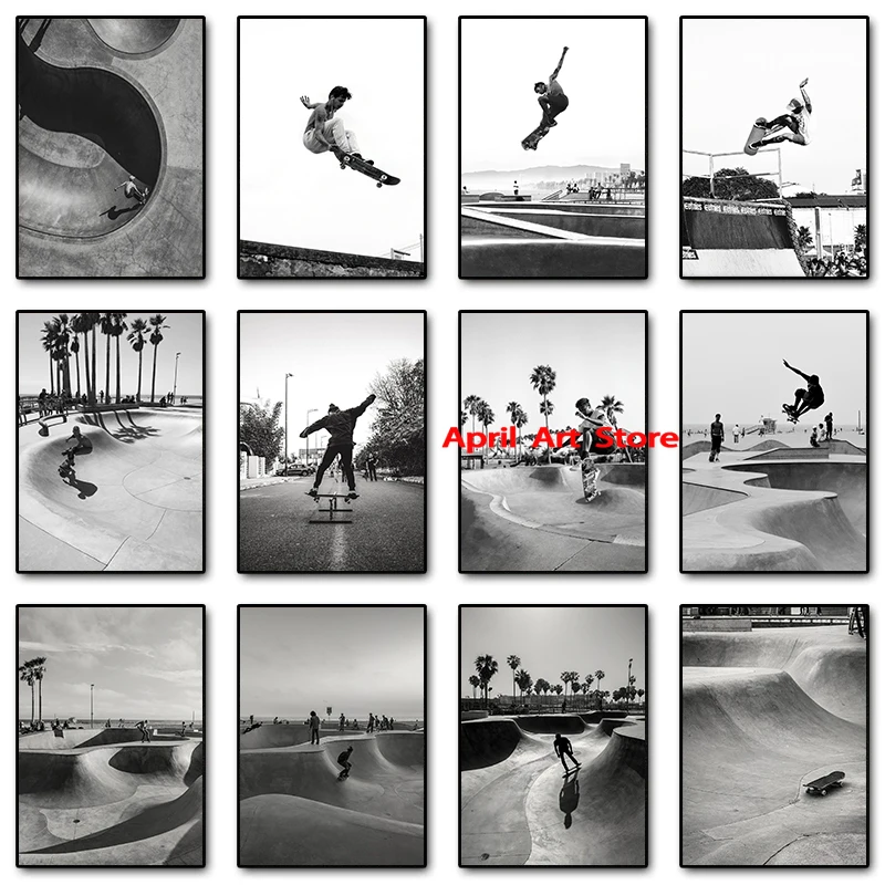 Black and White Skateboard Sport Poster Print Skate Canvas Painting Wall Art Picture for Living Room Home Decoration Cuadros