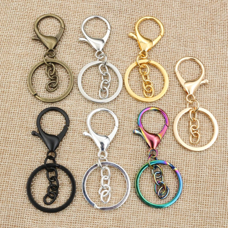 5pcs/lot 30mm Chain Key Ring Long 70mm Popular classic 8 Colors Plated lobster clasp key hook chain jewelry making for keychain