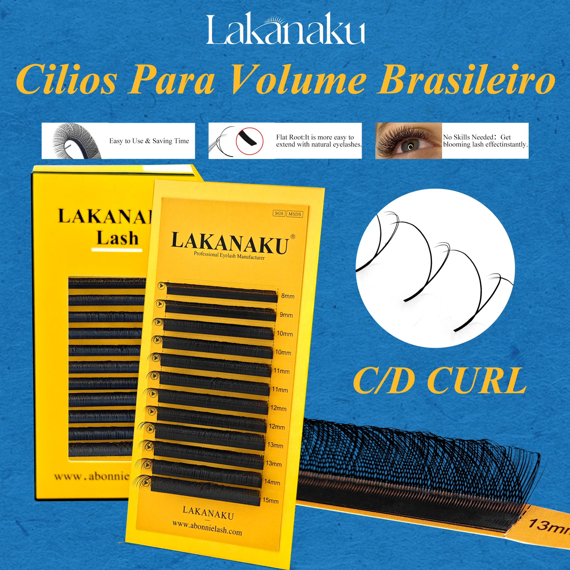 LAKANAKU YY Shape 8-15mm Black Lashes 0.07mm Faux Mink C/D Curl Natural Soft Brazilian Premade Volume Fan Eyelashes Extension