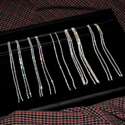 TREAZY NEW 12cm Simple Rhinestones Hanging Tassel Earrings for Women Bling Long Drop Dangle Earrings Wedding Party Brincos