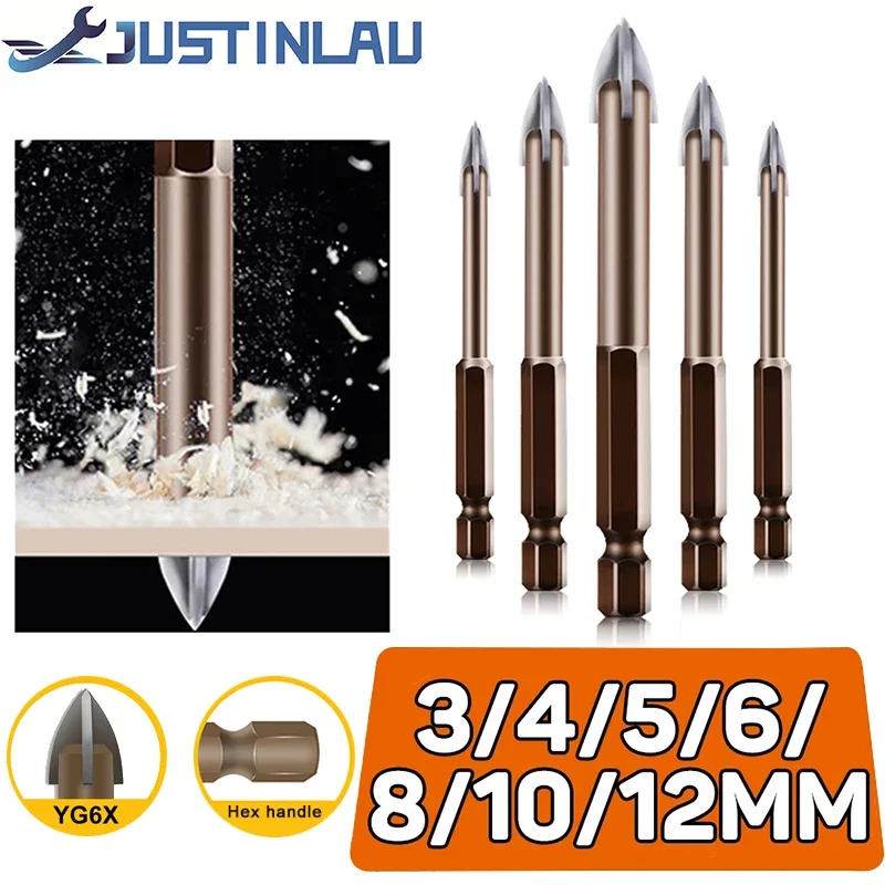 Justinlau Tungsten Carbide Glas Boor Legering Carbide Punt Met 4 Snijkanten Tegel & Glas Kruis Spear Head Drill bits