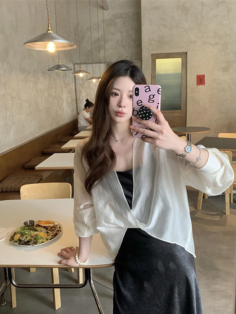 

Ladies Summer Svel Silk Sun Protection irt Outerwear with Strap Vest Top UV Protection Thin Chiffon Cover up Coat