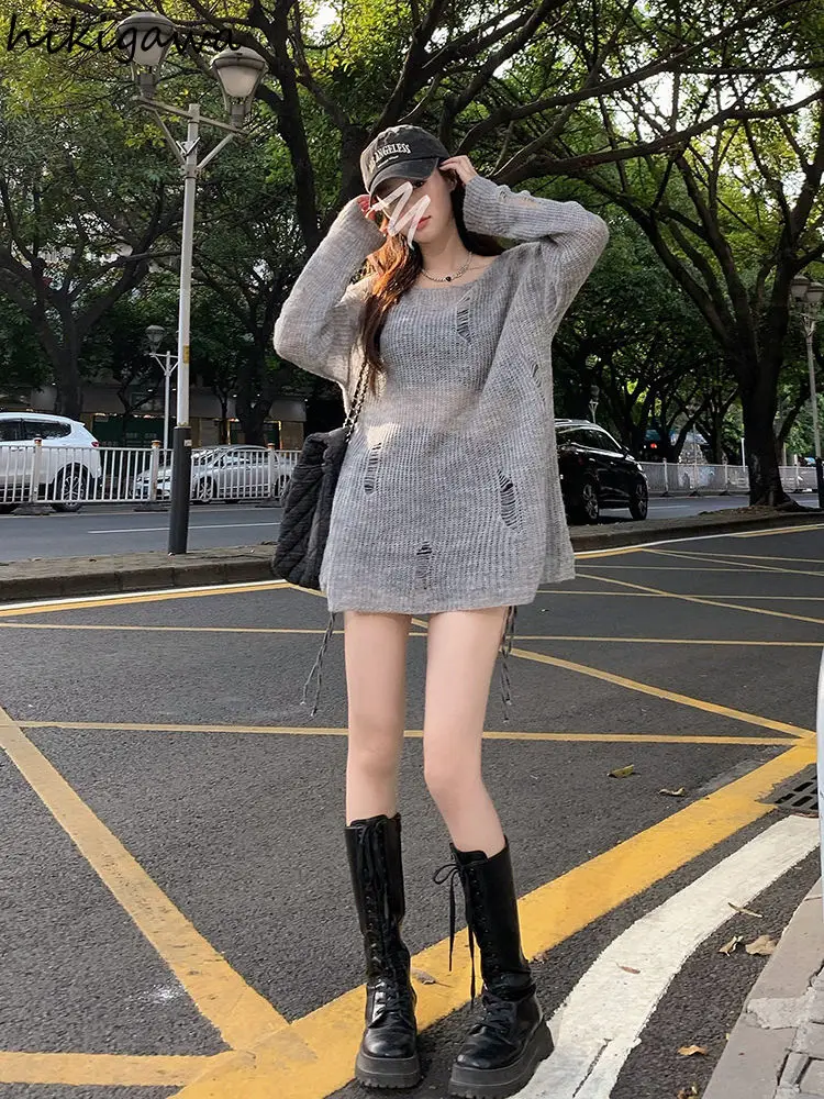 Sueter Mujer Fashion Pullovers Women\'s Clothing Hollow Out Casual Knitting Thin Sweater Y2k Tops Sexy Korean See Through Jumper