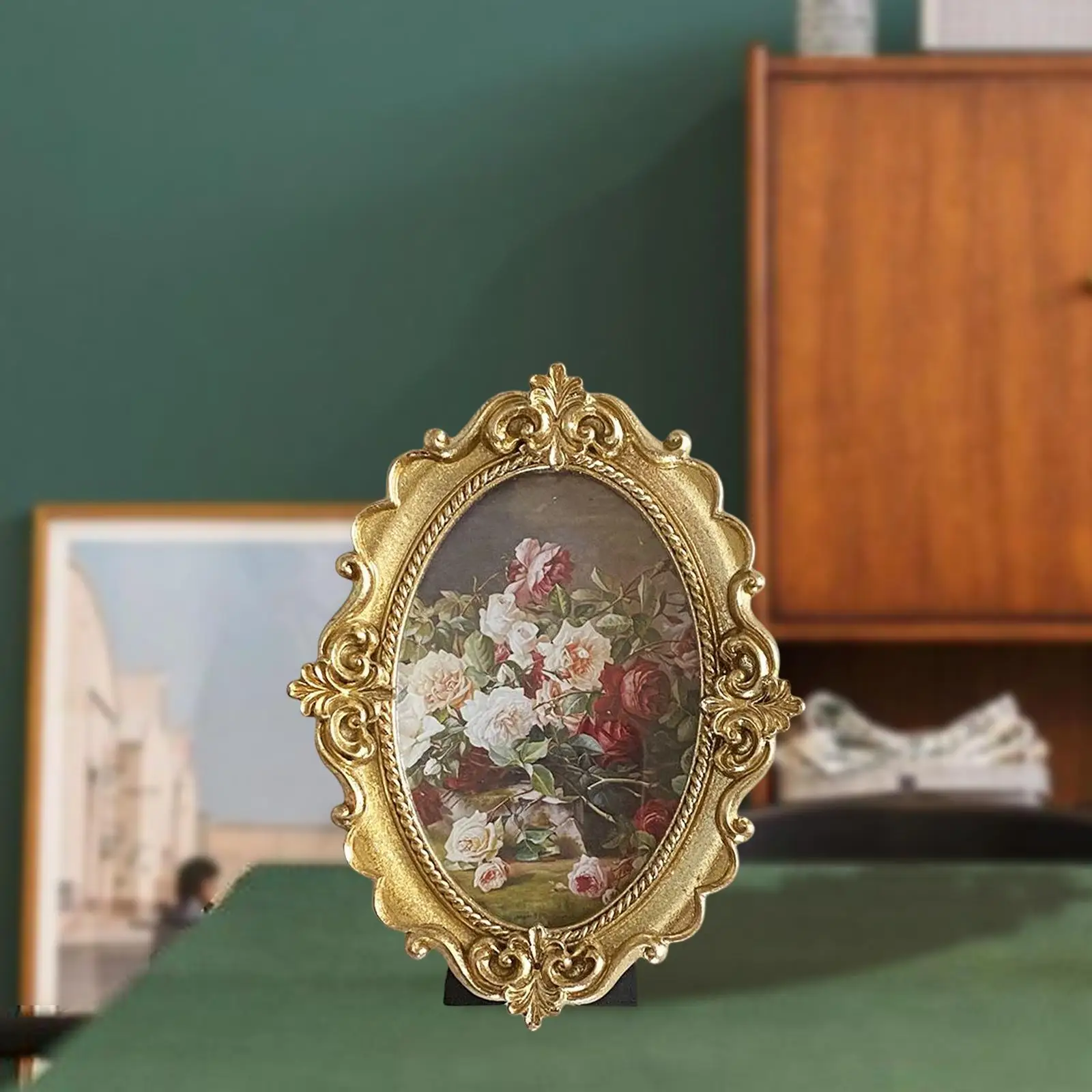 Retro Style Photo Frame Picture Holder Tabletop Hanging Embossed Frame Ornate Desktop Picture Frame for Holiday Bedroom Decor